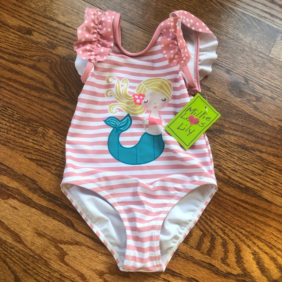 Millie Loves Lily - Girls Swim Mermaid Long-Sleeve Skirted Rashguard Set